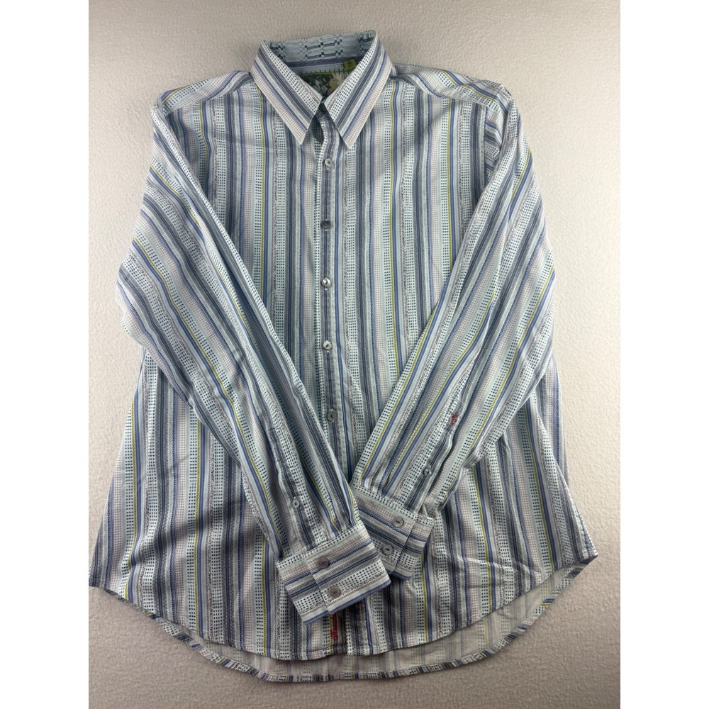 Robert Graham Mens XL Classic Fit Long Sleeve Striped Button Down Shirt‎ Blue